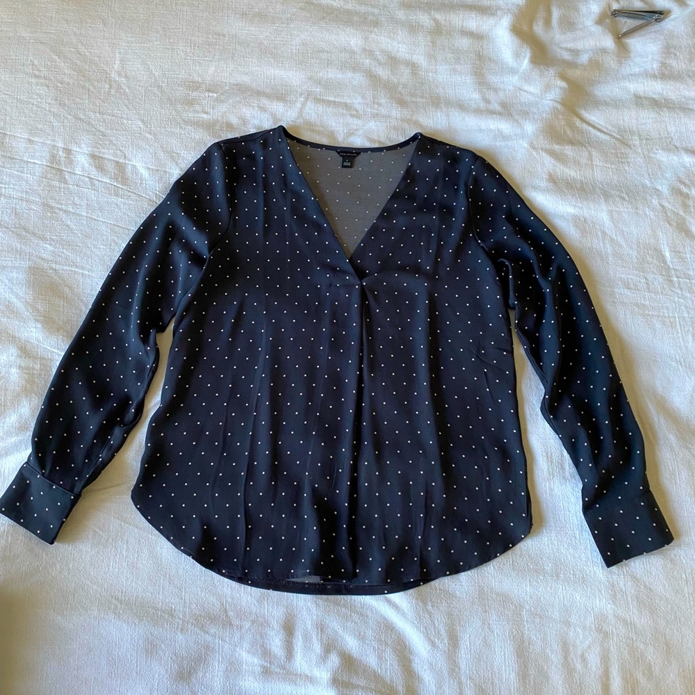 Ann Taylor Mixed Media Pleat Front Blouse size S